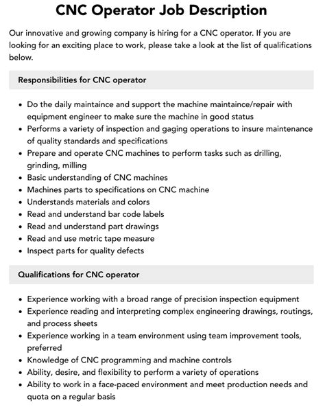 cnc lathe thread machine operator|cnc operator job description sample.